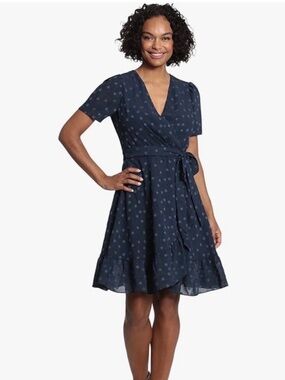 ⭐️ Maggy London Womens Short Sleeve, V-Neck Faux Wrap Dress with Ruffle -8P